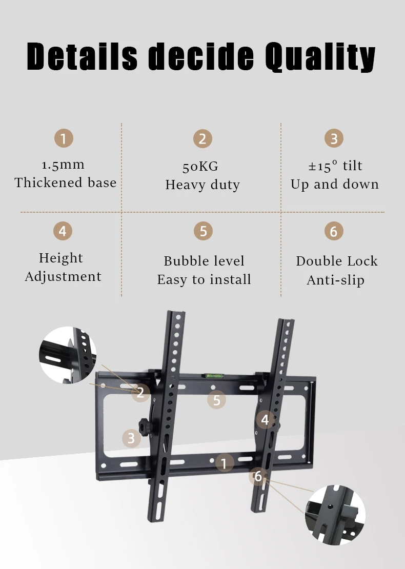 Up and Down Tilting Wall Mounted TV Mount Tilted TV Bracket for LCD LED Television Suits 42-85 Inches