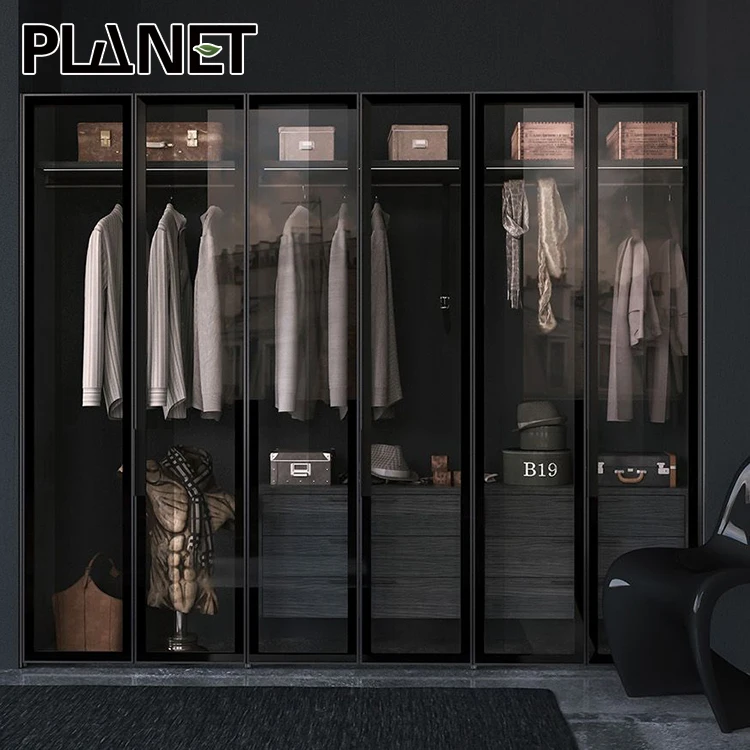 Прямые продажи с завода, современный стальной металлический шкаф для спальни, черный современный стеклянный шкаф для спальни для домашнего использования