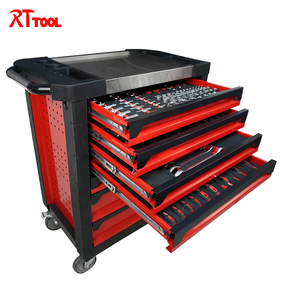 Hot Selling 250-Pcs Auto Tools Set Iron Werkzeug Outillage in Europe Hand-Powered Tool Trolley Cabinet OEM Customizable