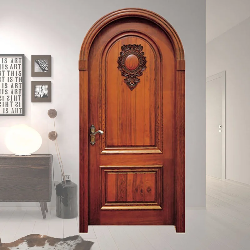 Foshan Manufacture Round Top Entry Solid Wooden Arch Wood Door