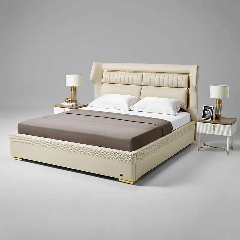Xijiayi luxury upholstered leather bed hotel bedroom sets single queen king size bed room furniture modern home frame wood beds