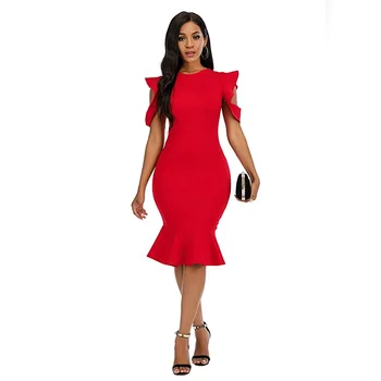 Oem/Odm New Arrival Vestidos Rojo Corto Red Elegant Off Shoulder Ruched Ruffle Clothes Women Casual Dresses