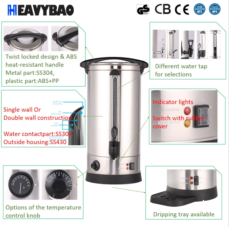 Heavybao Multi Sizes Stainless Steel Commercial Water Boiler