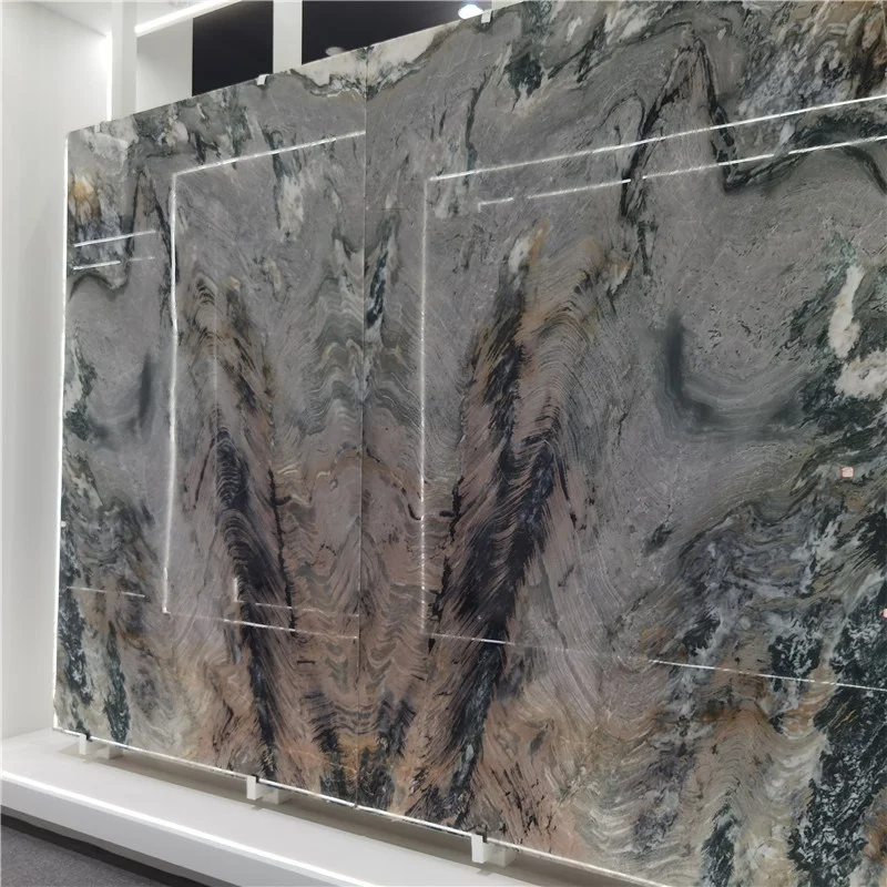 product luxury natural green quartzite book match slab for hotel wall background design-2