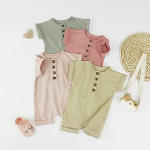 In Stock  Summer Short Sleeve Jumpsuit Cotton Newborn Baby Clothes Solid Color Infant Baby Clothes  Rompers for Newborn Toddler