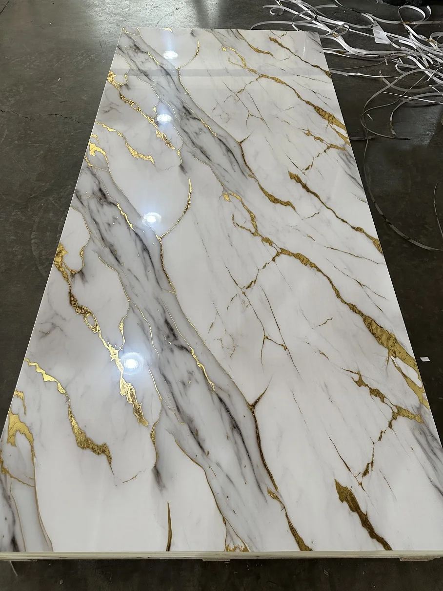 2024 Modern Style Gilt 4*8 UV Board White With Gold Marble Sheet Wall Panel for Home Background Wall Decoration