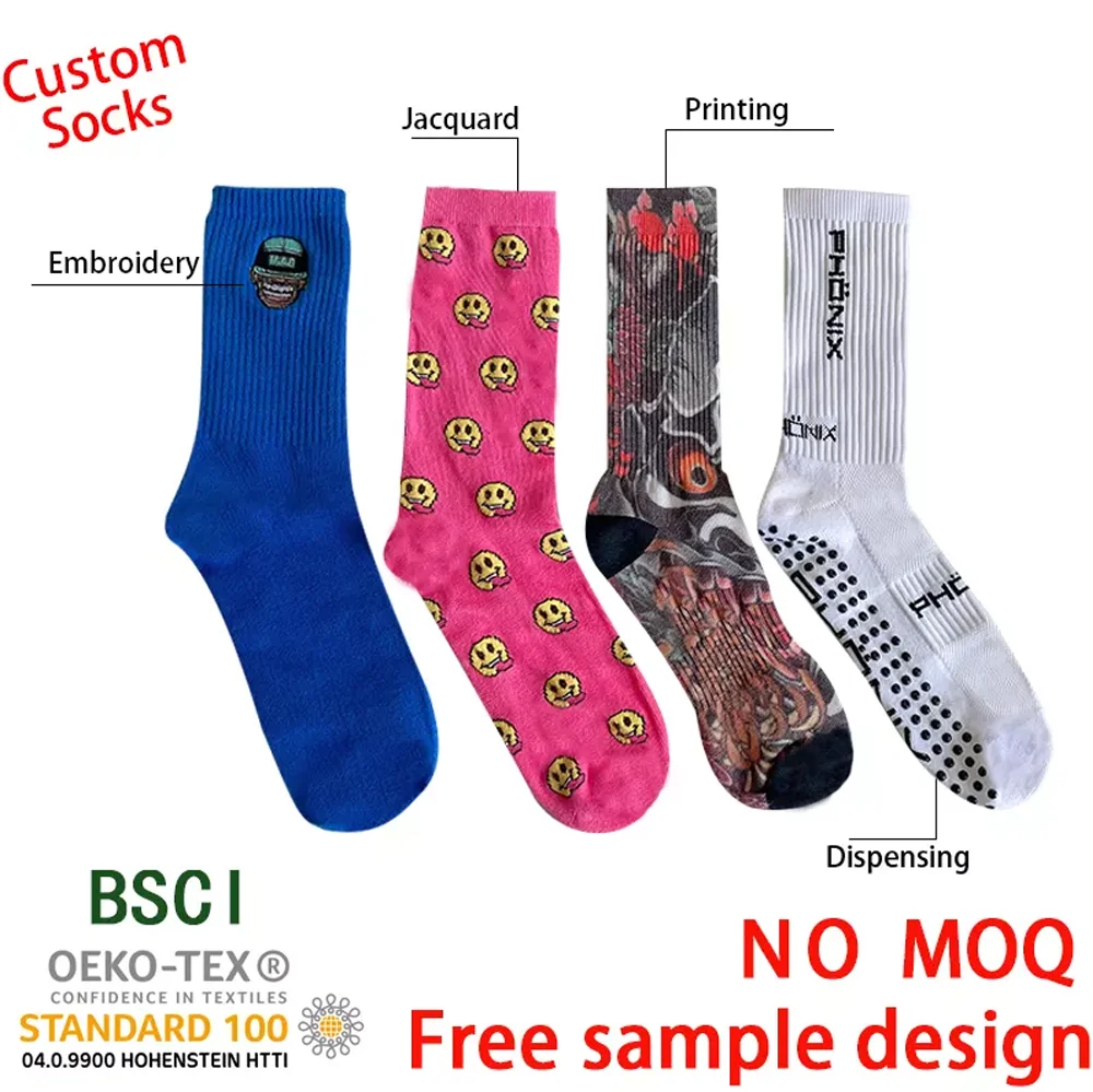 Custom Socks Factory Custom No Minimum Order High Quality Cotton White Socks Custom Socks With logo