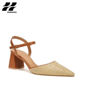 Women's Trendy Summer Wedge Heel Ankle Strap Sandals Woven Texture with Pointed Toe Block Heel for Party & Casual Footwear