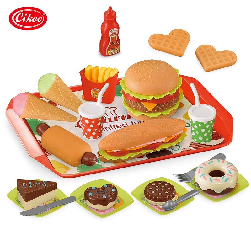 
 Лидер продаж, Amazon, оптовая продажа, детский Дошкольный набор еды, пластиковая Реалистичная кухонная игрушка, 49 шт.  