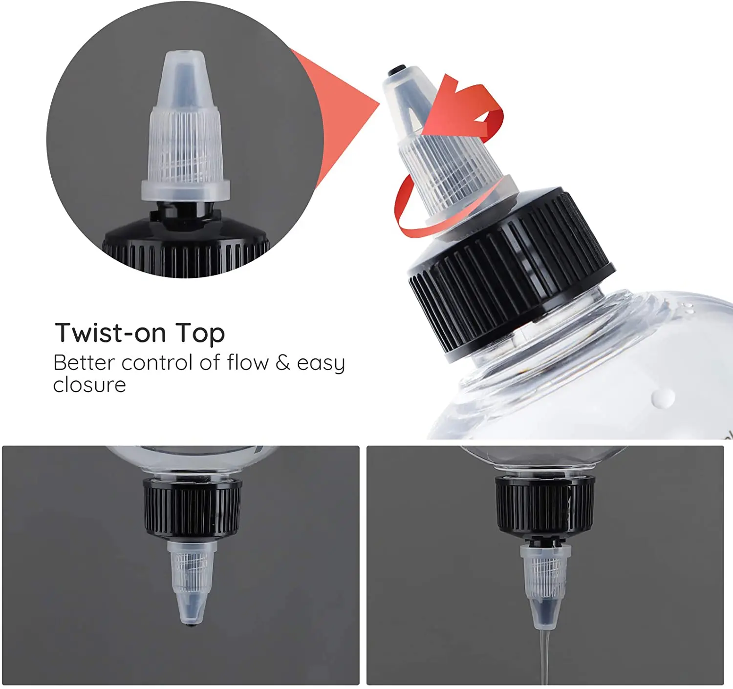 Plastic Bottle with Twist Top Cap for Solvents Oils Paint Ink Squeeze Bottle with Twist Top Cap Tip Applicator