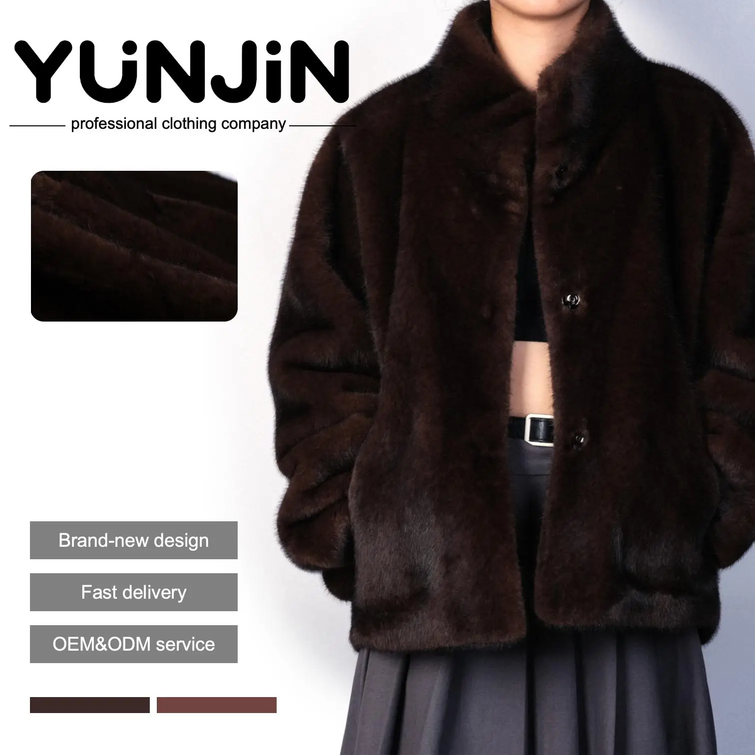 YUNJIN Womens Short Full Skin Stand Collar Natural