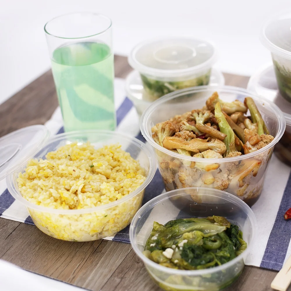 Round High Quality togo Food Container Packing Disposable Plastic Packing Box with Lid Microwavable Food Storage Box
