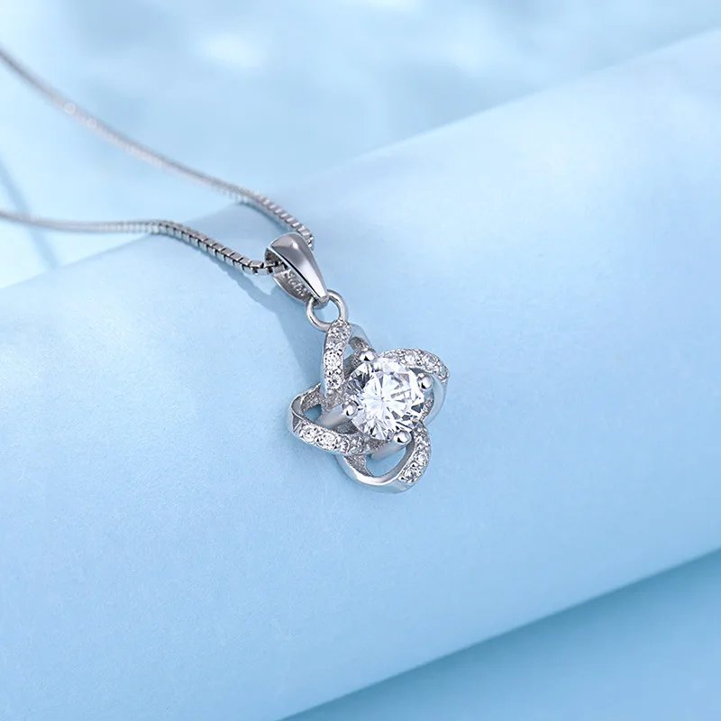 S925 Necklace Pendant Clover Full Diamond Silver Plum Blossom Pendant ...