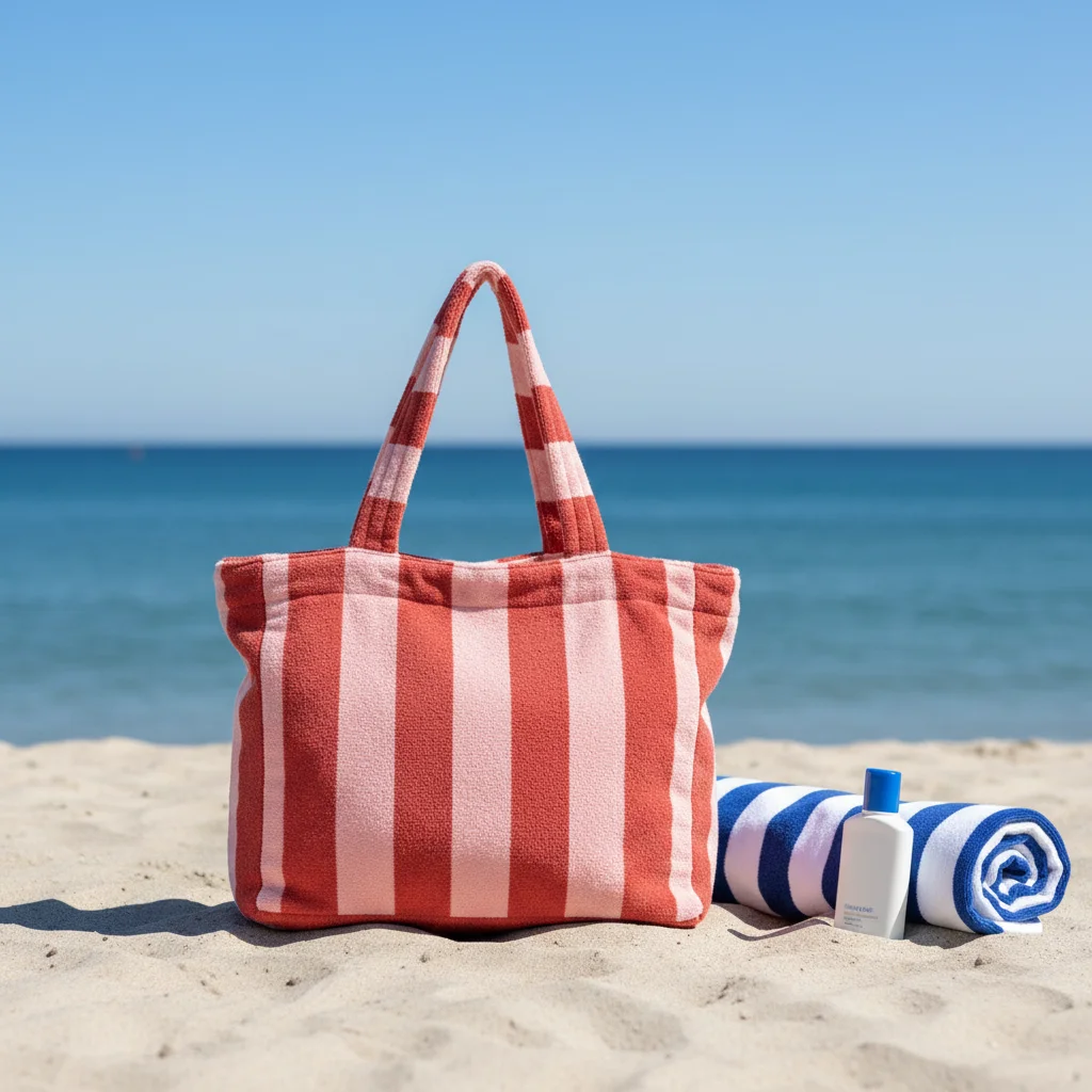 Custom Logo Terry Towel Tote Bag with Shoulder Handle Large Capacity Custom Size Available Beach Bag