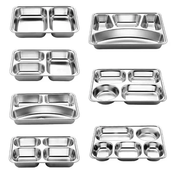 Stainless Steel Plates Food Tray Dinner Plate Lunch Tray School Fast Food Canteen Divided Dinner Tray Plates With Steel Lid