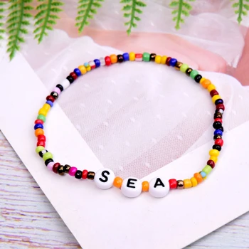 Colorful Seed Beads Charm Letter Bracelet Stretchy Hope Bless Boho