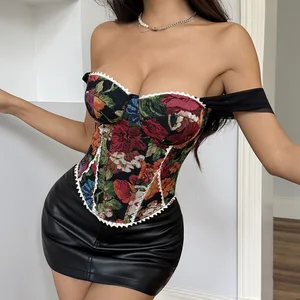 Retro Jacquard Breathable Halter Casual Sexy Style Wrap Chest Corset Short Women's Tank Top