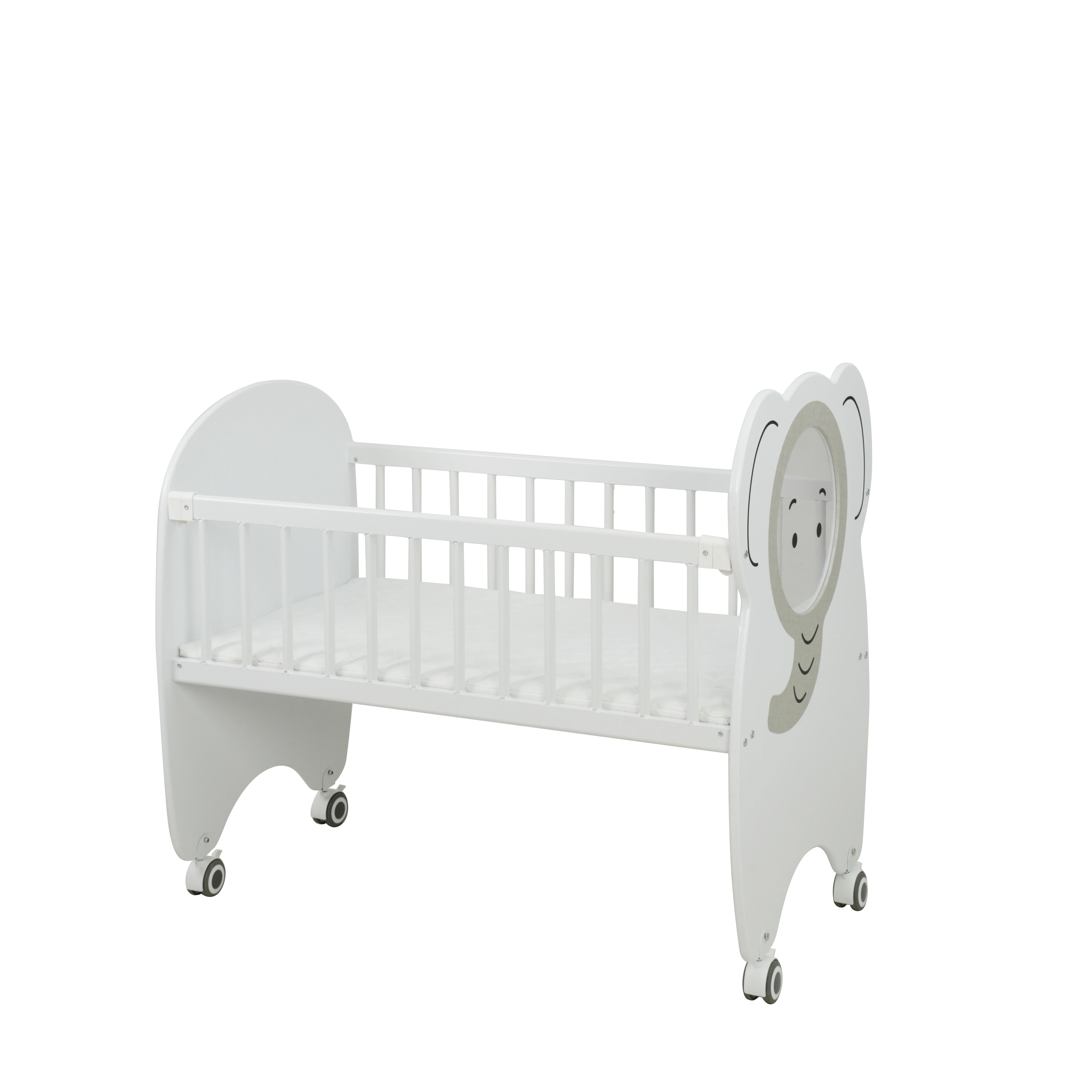 P2631 Cool Baby Cute Elephant Printing Wood Baby Crib With Side-opening Function