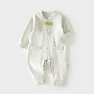 New Baby Clothes One-Piece Long Sleeve Soft Fleece Jumpsuit Bow Tie Print Outfit Bodysuit Baby Romper