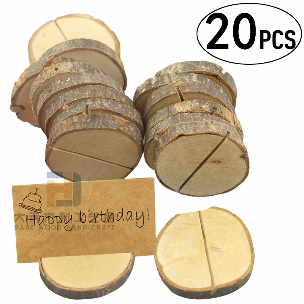 20 Pieces Small Wooden Card Photo Holder Stand Base Circle Square Wood Holders for Wedding Display Table Decoration