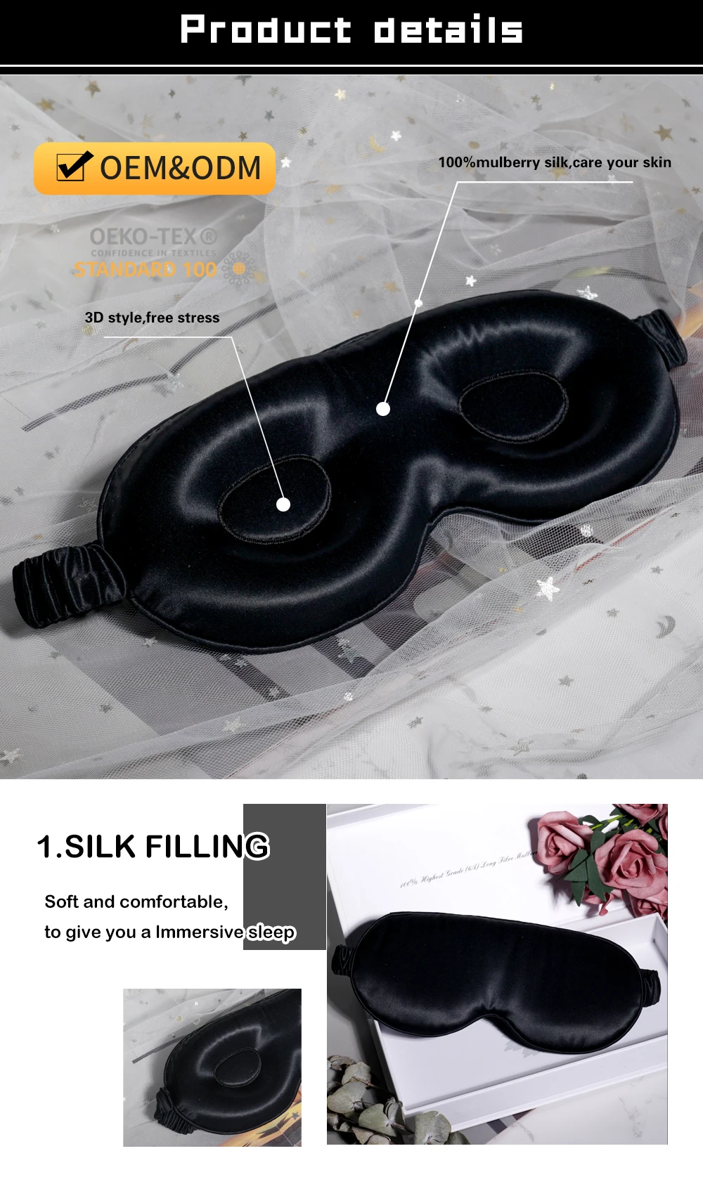 Luxury 16/19/22 Momme 100 Mulberry Silk 3d Silk Eyemask Soft Eye