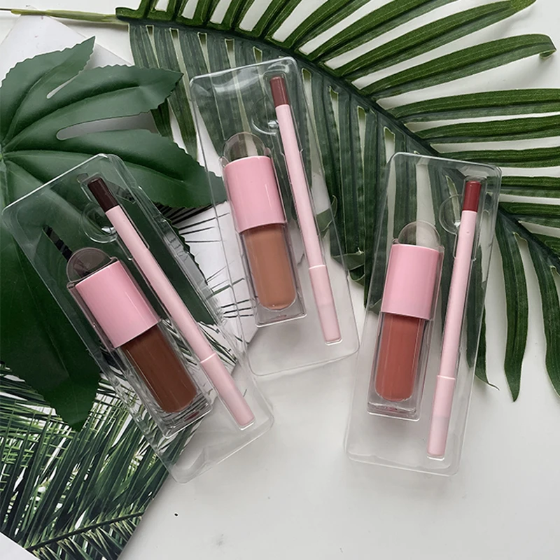 High Quality 2 in 1 Box Liquid Lipstick Lip Liner Kit Waterproof Long Lasting Custom Lip Gloss Lipliner Set Private Label