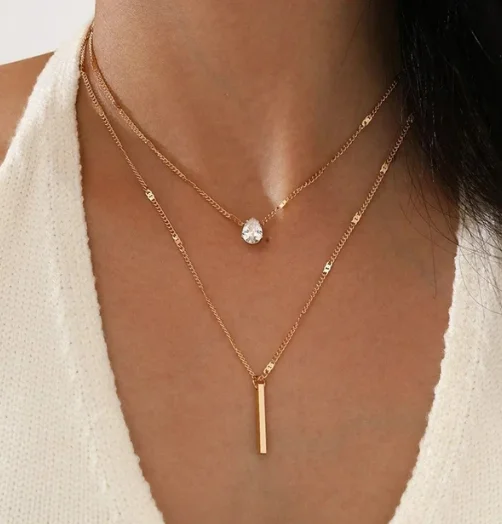 Minimalist Round Stick Pendant Collar Necklace for Women Pearl Clavicle  Necklace Leaves Long Chain Fashion Jewelry Gifts