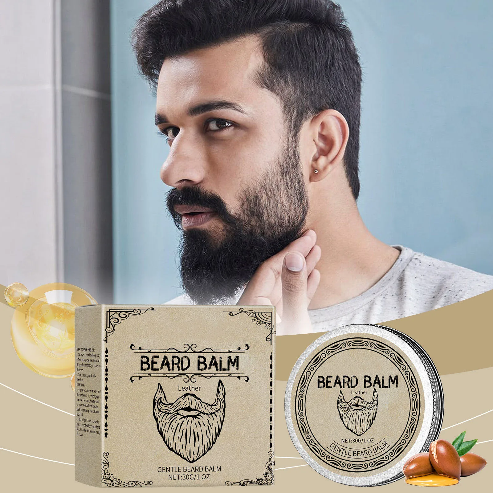 Private Label All Natural Ingredients Moisturizing Strong Hold Beard Balm Cream Hair Moustache Wax for Men