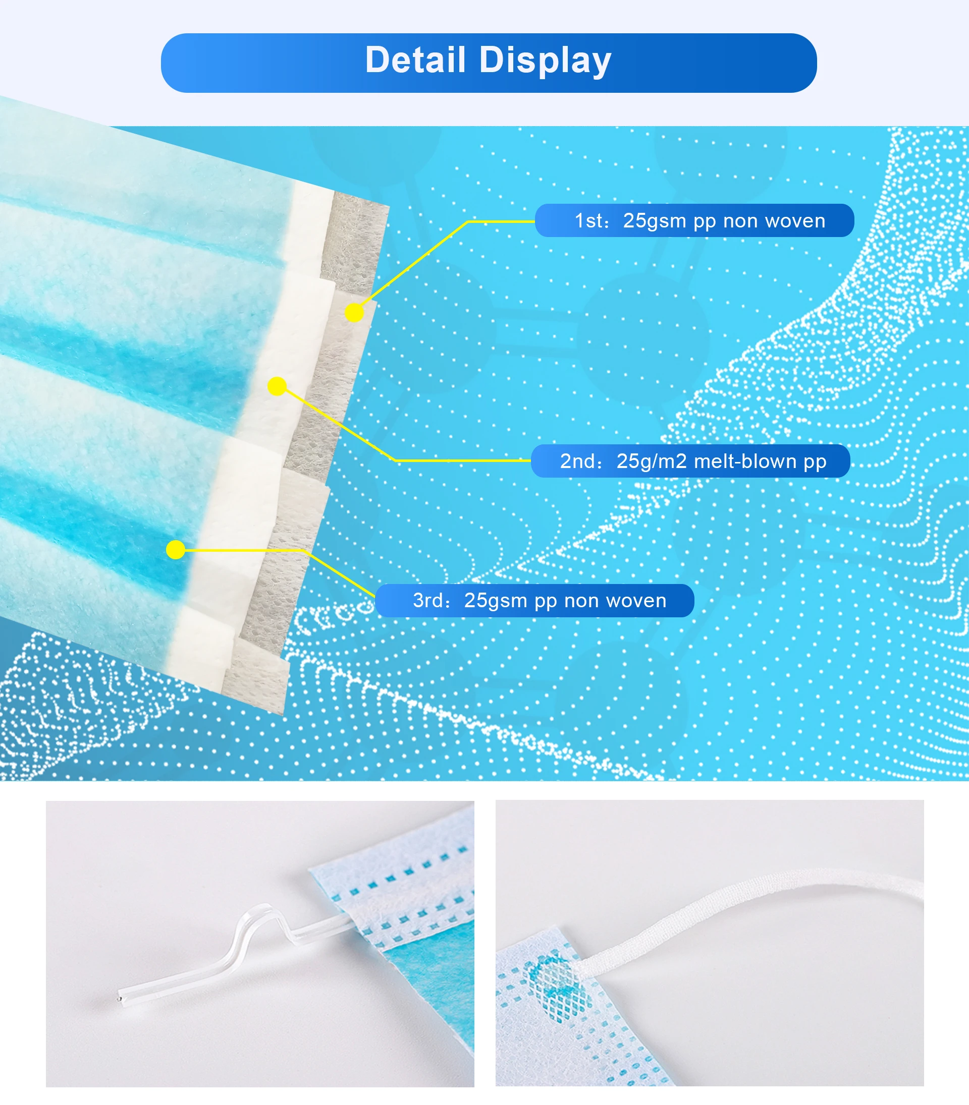 
China Supplier Ready In Stock 3 ply Earloop Nonwoven 3PLY Disposable Face Mask with plastic nose bridge 