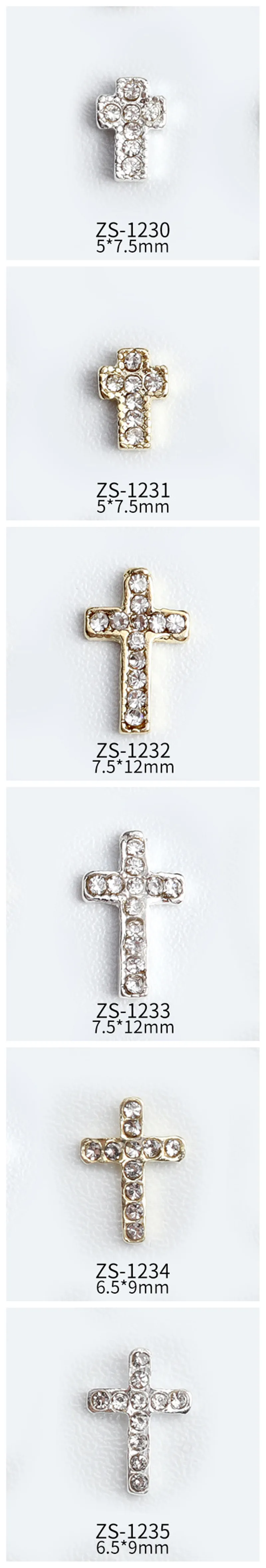 Luxury Cross Nail Art Charms Gold And Silver Mix Metal Rivet Christian