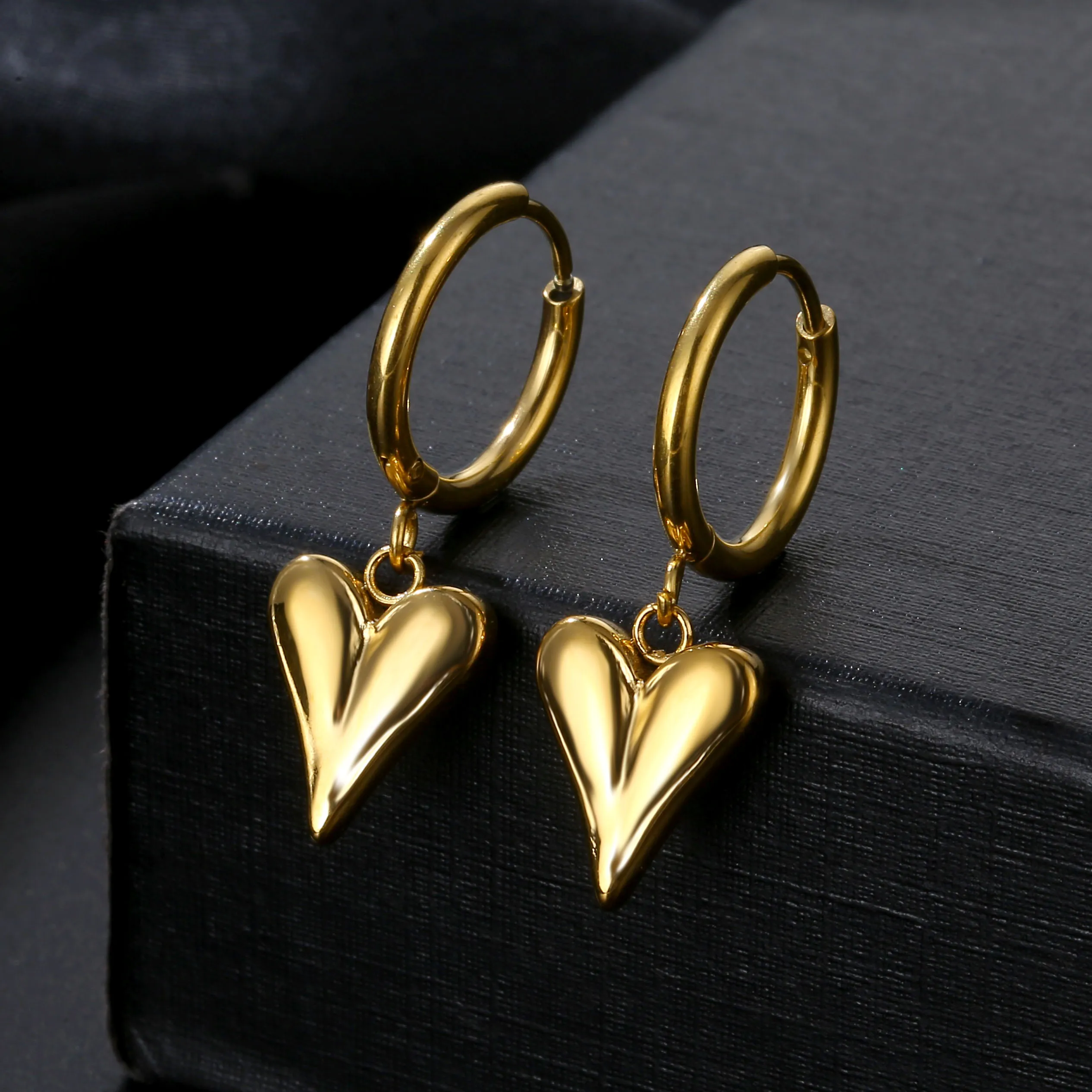 Boho Heart Pendant Necklace Earring Set - 18k Hoop Earrings