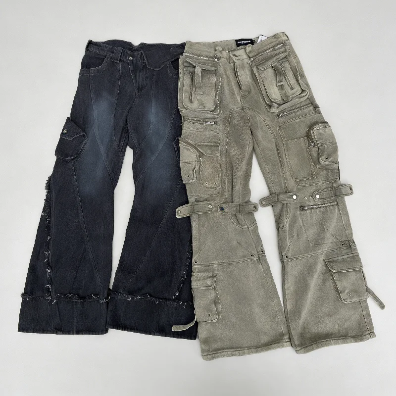 Manufacture Custom 100% Cotton Distress Printed Dirty Denim Vintage Washed Straight Style Custom Logo High Waist