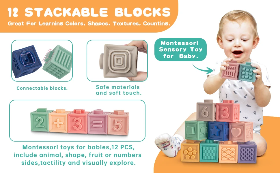 Wholesale Soft Baby Teething Toys Stacking Building Blocks for Infants Sensory Developmental Education Toys