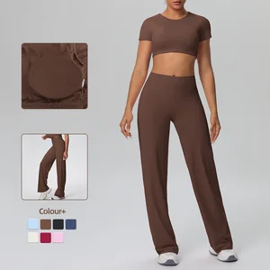 Manufacturers Short Sleeve Crop Top High Waist Leggings Set Sportswear Women Fitness Clothes Yoga Set