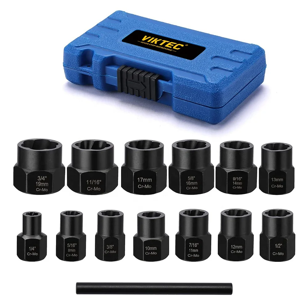 Viktec 13pcs Nut Extractor Socket 38 Impact Bolt And Nut Remover Set