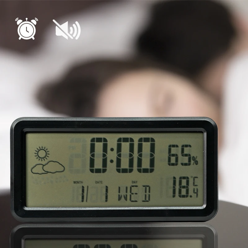 Large Number Time Display Alarm Clock Date Temperature LED Digital Wall Table Clock