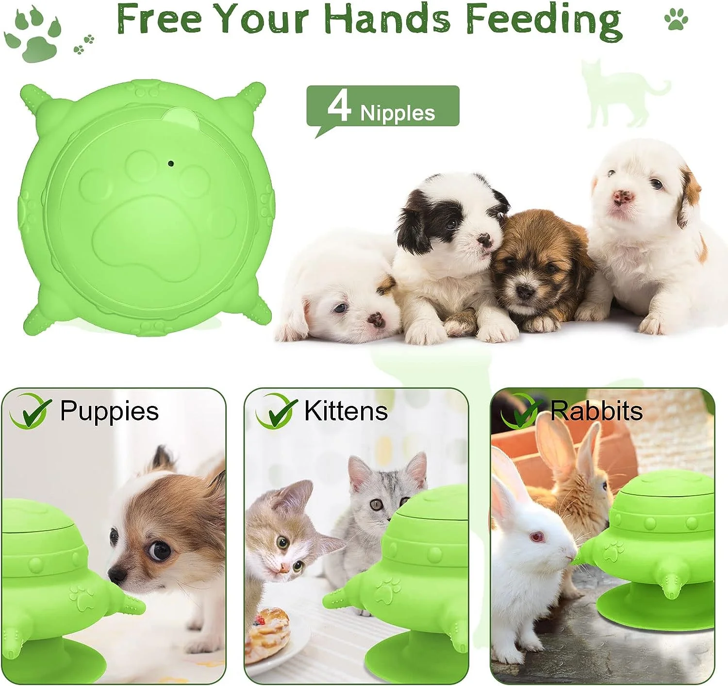 Silicone Puppy Suction Nursing Feeder with 4 Nipples, 240ML Pet Feeding Station for Kittens, Puppies and Rabbits
