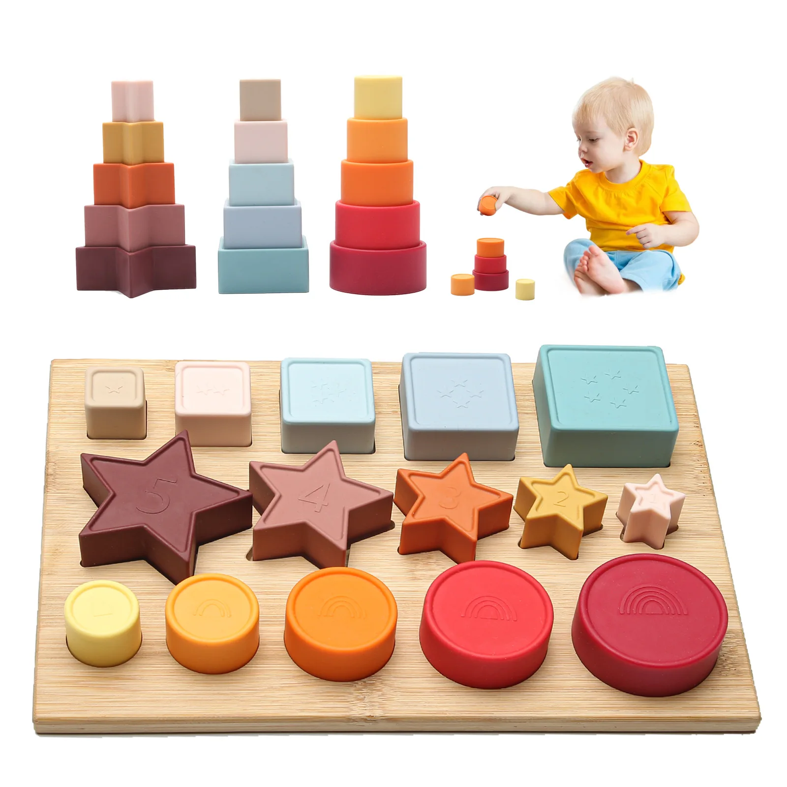 Kids Building Blocks Toy Silicone Stacking Toys Baby rainbow Stacking Toy  Silicone Puzzles for Toddlers