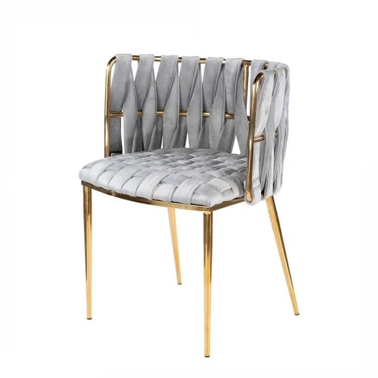 Новый дизайн бархатные мягкие обеденные стулья с рамкой из нержавеющей стали, плетеный туалетный стул для дома, гостиничной мебели