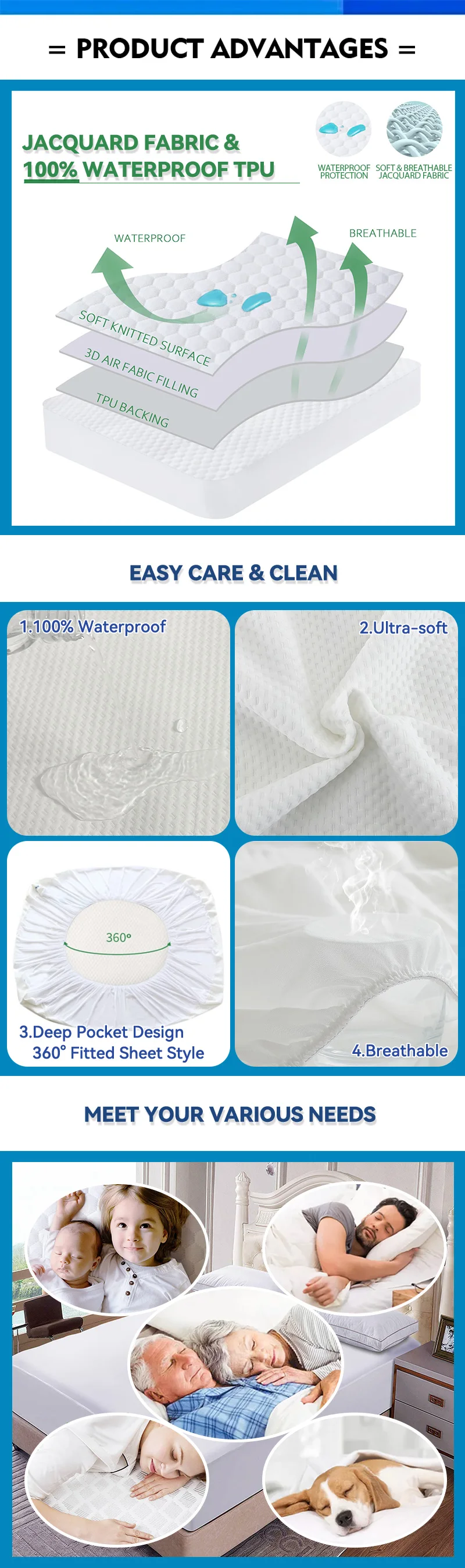 Custom Made Anti Slip Double Full Queen King Size Water Proof Jacquard ...