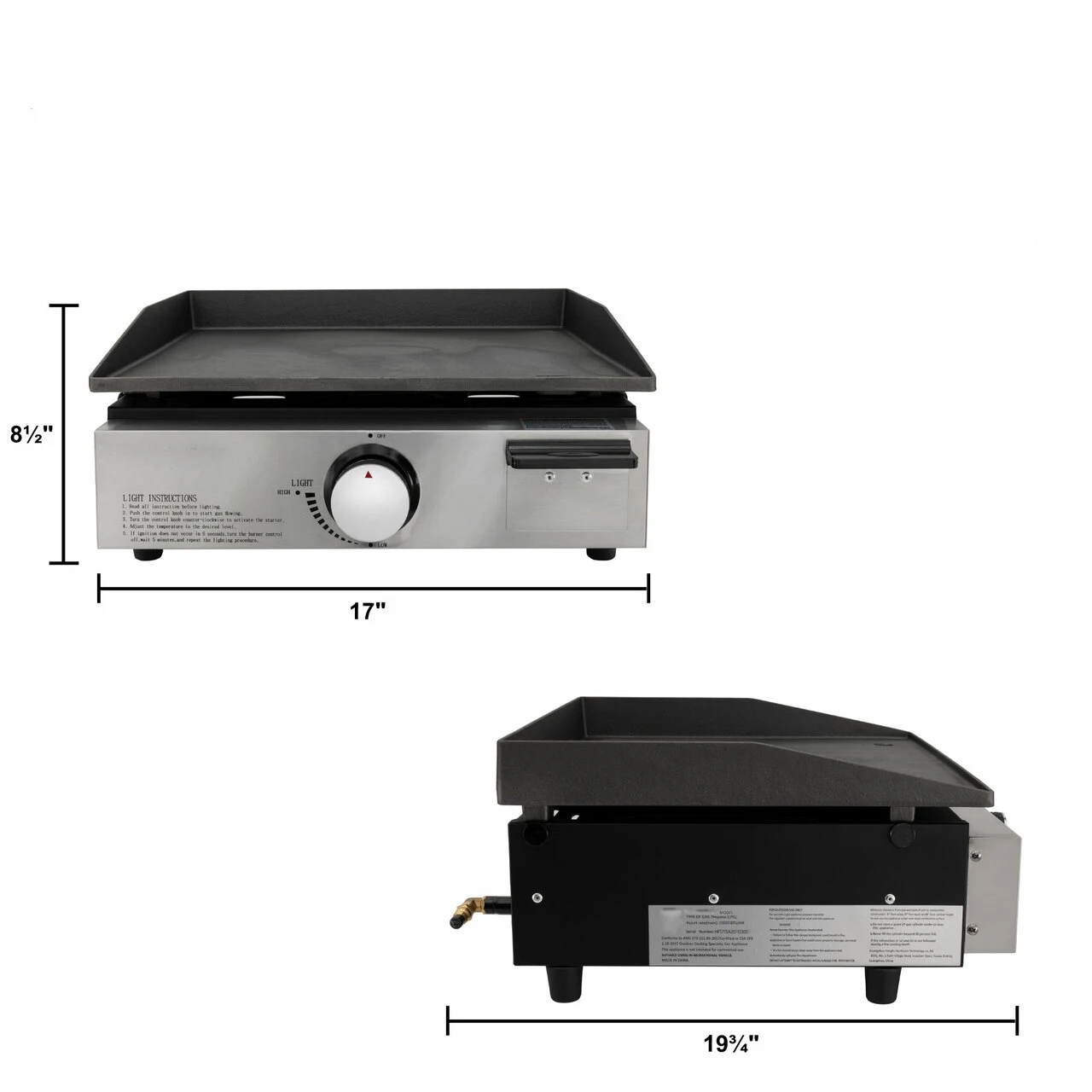 17 Inch One Burner Gas Bbq Griddle Plate Portable Gas Grill Combo