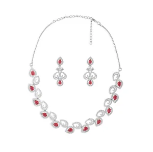 Indian American Luxury Diamond Pendant Set Classic Custom-Shaped Zircon Jewelry for Weddings & Engagements Direct Export India