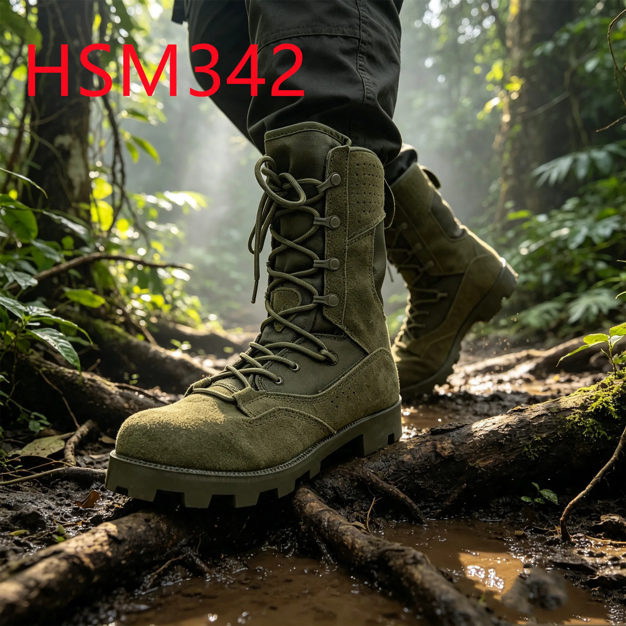 HY,Field Adventure Durable Rubber Sole Hua Singh Combat Boots Anti-tear Suede Leather Green Tactical Boots in Indonesia HSM342