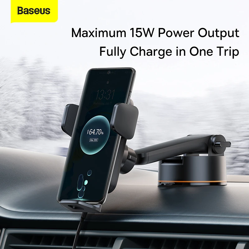 Baseus Qi 15W Car Mount Wireless Charger Smart Portable