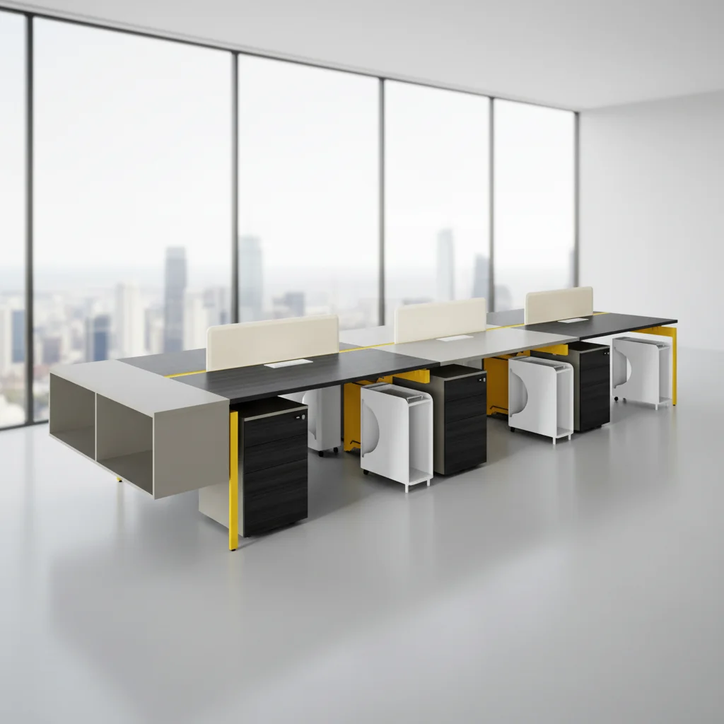 Modern Large Open Office Workstation Wood Frame Standing Multi-functional Areas Integrated Power Professional Team Desk 5