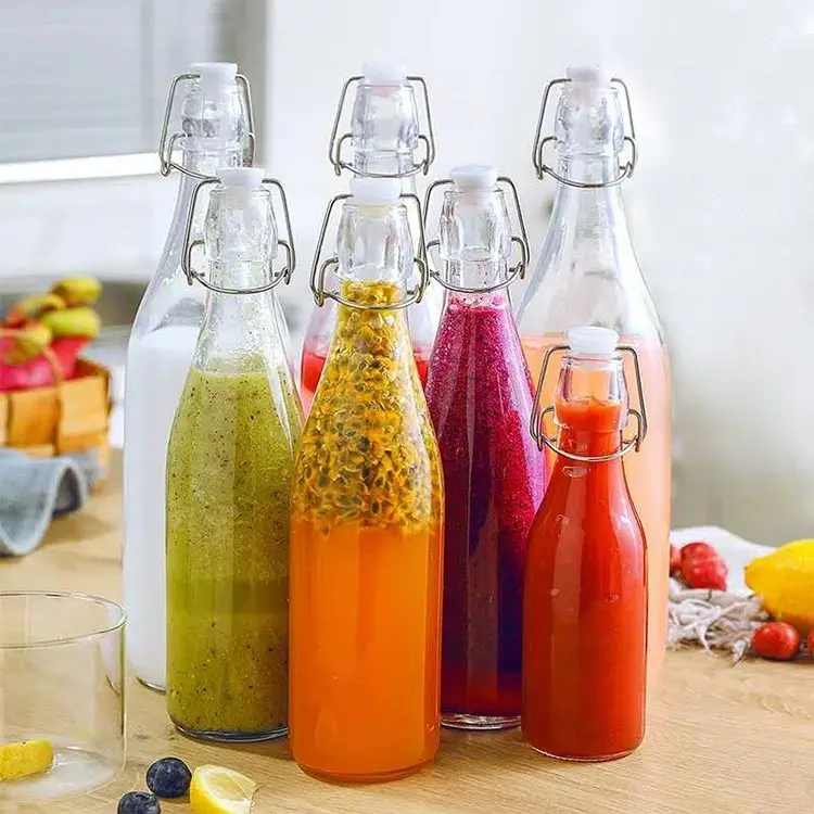 250ml 500ml 750ml 1000ml Clear Swing Top Stopper Glass Beer Bottle for Juice Kombucha