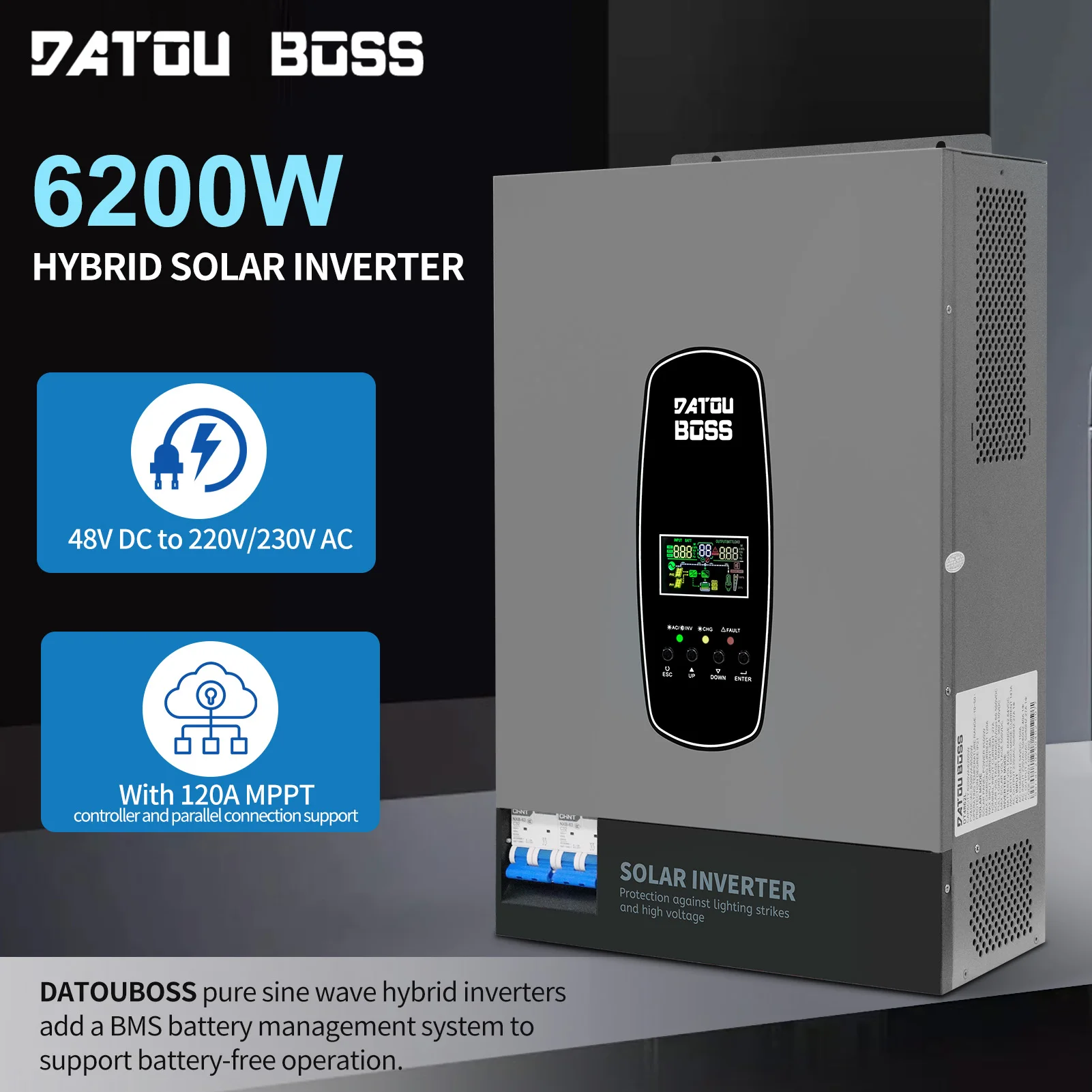 Datouboss EU Stock 230VAC 6.2KW 48V Single Phase Inverseur Hybride Onduleur Solaire Hybride Solar Inverters With WIFI Function_voghion.com