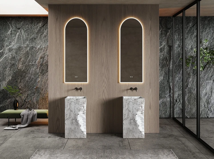 Designer's Favorite Italian Design Free Standing Wash Basin Carrara Artifical Stone Pedestal Basin Sink for Hotel Bathroom