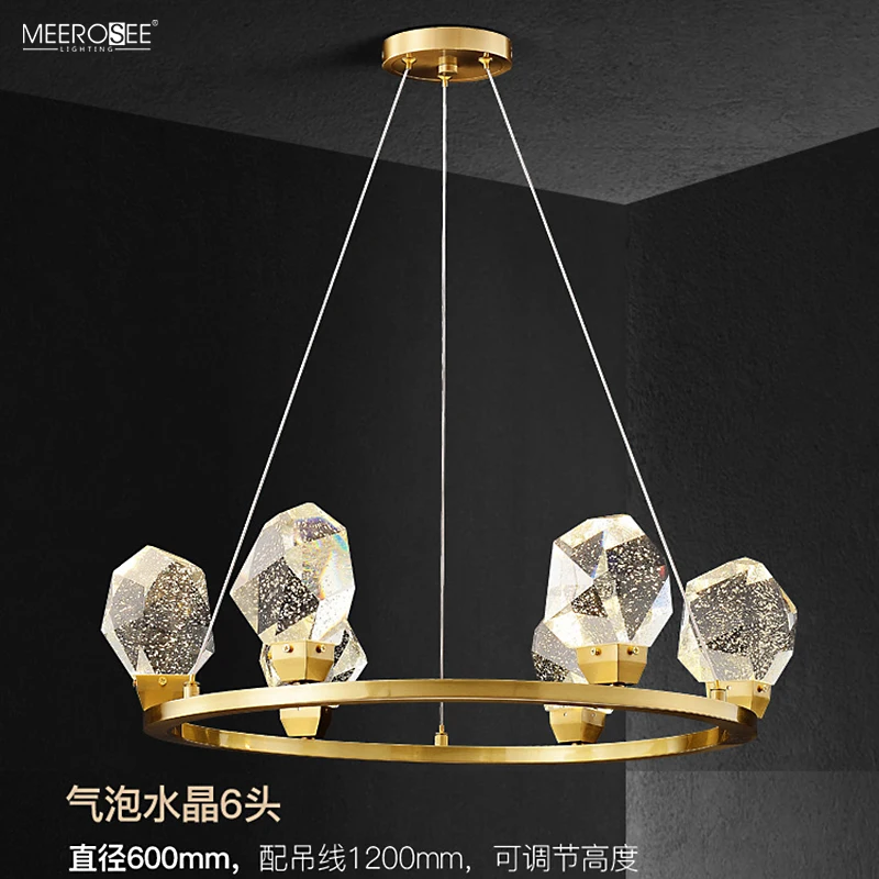 Meerosee Big Brilliant Bubble K9 Crystal Light Gold Copper Lamps Modern Chandelier Pendent Lighting For Hotel Villa MD86855