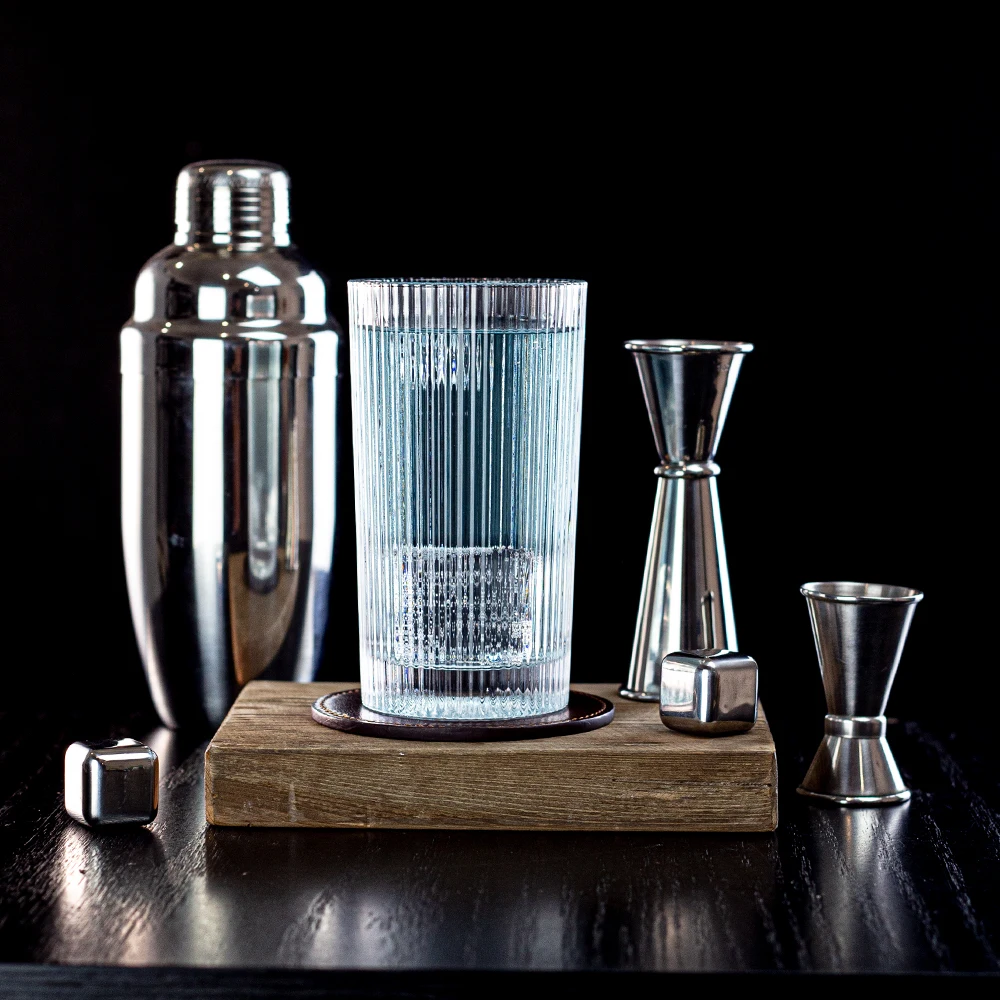 13oz Fluted Highball Glasses Tall Drinking Glasses Ribbed Cocktail